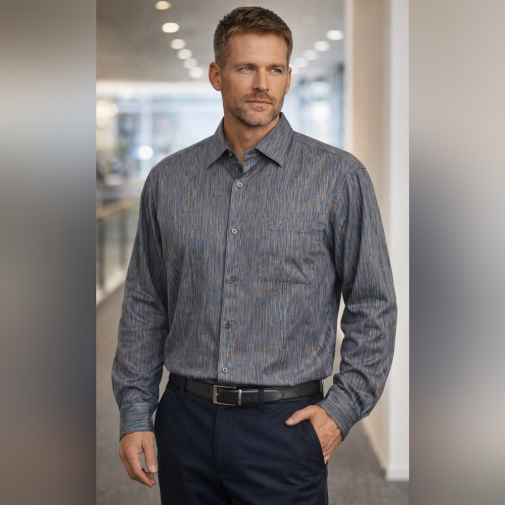 Jhane Barnes Dress Shirt, XL, Cotton, Buttondown, Steel Blue